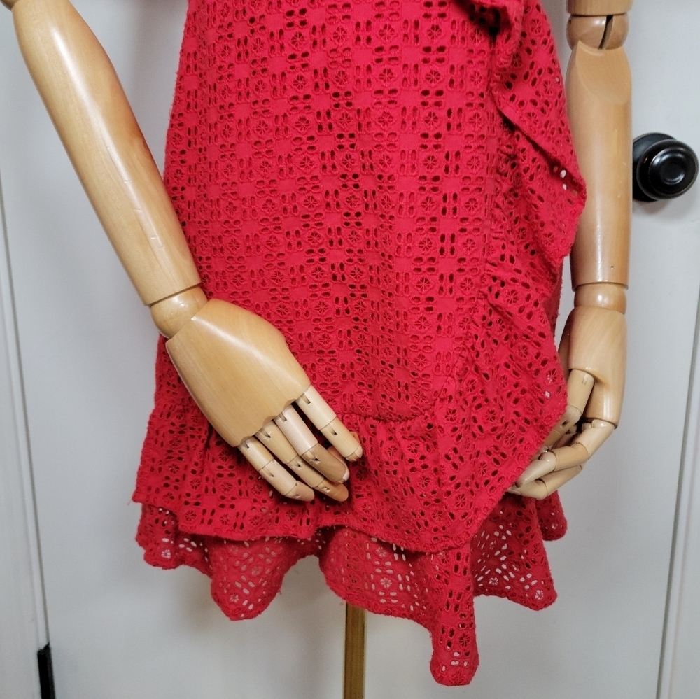 Bardot Red Eyelet Cotton Dress Off Shoulder Size 6/S - Picture 2 of 13